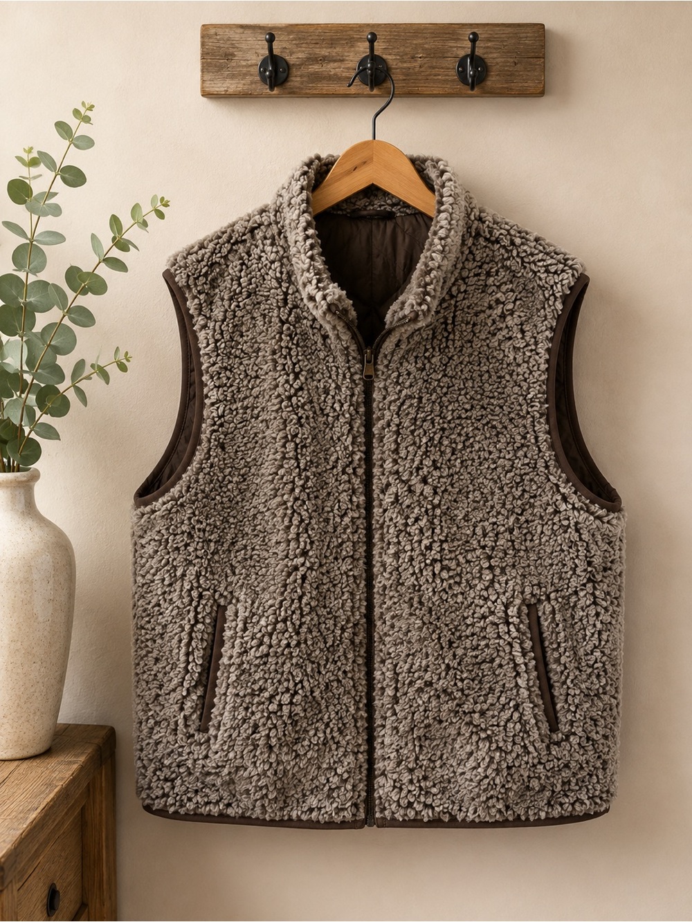 Mountain and Isles Women’s XL Brown Sherpa Fleece Zip Vest Teddy Outdoor Cozy